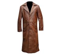 Suiting Style Manteau long d'hiver en cuir véritable pour homme Marron, marron, S