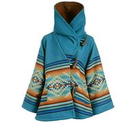 Suiting Style Poncho à capuche en polaire pour femme Style western cowgirl amérindien Bleu, bleu, S