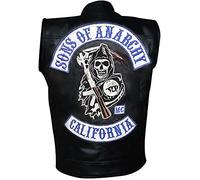 Suiting Style Sons of Anarchy Veste à capuche en similicuir avec patch Noir, Cuir véritable., XL