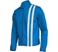 Suiting Style Speedway Racing Veste de moto vintage classique en coton pour homme Motif rayures blanches Bleu, bleu, M