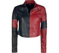 Suiting Style Squad Veste en cuir véritable pour femme | Live Fast Die Harley Clown Veste en cuir noir et rouge