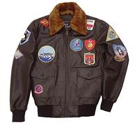 Suiting Style Top Tom Cruise Maverick Veste en cuir de vache avec col en fourrure amovible pour homme Marron, marron, L