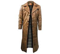 Suiting Style Trench marron pour homme, en cuir vieilli, vintage sous le genou, manteau en cuir d'agneau original, cuir, S