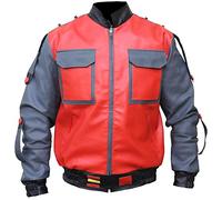 Suiting Style Veste Bomber de motard légère en similicuir pour homme Rouge et gris Retour vers le futur Partie 2 McFly Costume, Rouge/gris, 3XL