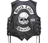 Suiting Style Veste de motard - Gilet de motard - Noir - Étiquette Society - Patch brodé - Gilet en cuir pour homme, Cuir synthétique., XXXL
