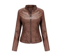Suiting Style Vestes élégantes multicolores variantes pour femmes - Veste universitaire ajustée pour femme - Veste en cuir véritable, marron foncé, M
