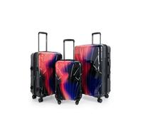 Suitline - Lot de 3 valises, Bagage Cabine + valises en soute, Tailles S, M & L, trolleys rigides à 4 roulettes, Extension, Serrure TSA, Finition Brillante, Rouge Néon