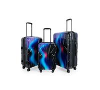 Suitline - Lot de 3 valises, Bagage Cabine + valises en soute, Tailles S, M & L, trolleys rigides à 4 roulettes, Extension, Serrure TSA, Finition Brillante, Bleu Néon