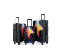 Suitline Set valises 3 pièces ABS rigides avec revêtement Polycarbonate Cabine 55 cm Moyenne 66 cm Grande 76 cm Serrure TSA 4 Roues Doubles, Neon Red Yellow