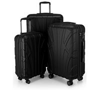 Suitline Set valises 3 pièces ABS rigides Cabine 55 cm Moyenne 66 cm Grande 76 cm Extensibles avec Serrure TSA 4 Roues Doubles poignée télescopique, Noir