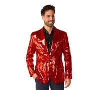 Suitmeister Blazer De Fête Rouge pour Hommes - Fête De Noël, Nouvel an - Veste De Costume à Paillettes Brillantes - Rouge