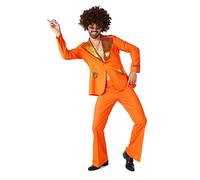 Suitmeister Men's Disco Costume - Perfect For Disco Parties - 70s Retro Outfit - Including Blazer, Pants and Tie - Orange - Size L