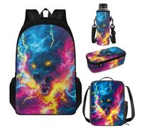 SUITOSELFY Ensemble de 4 sacs à dos d'école légers et imperméables pour filles et garçons en tissu polyester tendance, Loup foudre, Taille unique, Sacs à dos
