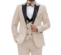 Suits for Men Slim Fit 3 Piece One Breasted Suit Men Wedding Prom Business Blazer Vest and Pants with Beige Medium
