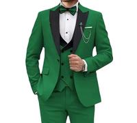 Suits for Men Slim Fit 3 Piece One Breasted Suit Men Wedding Prom Business Blazer Vest and Pants with Green XX Small