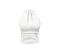 SUIUOI Débardeur Y2K pour femme - Dos nu sexy - Blanc/noir/léopard - Camisole d'été, Blanc., S