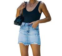 SUIUOI Jupe en Denim à Enfiler, Taille Haute Mini-Jupe Crayon avec Poches et Ceinture, Robe Courte pour Plage et Vacances d'Été