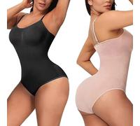 SUIUOI Lot de 2 bodies galbants pour femme - Body Fajas - Contrôle du ventre - String gainant avec bretelles réglables - Contrôle du ventre - Sculptant - String galbant, Noir + teint, XXL