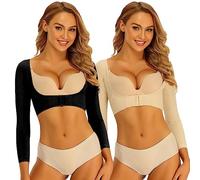 SUIUOI Lot de 2 hauts de compression shapewear à manches longues pour femmes, sculpteur de taille et de bras avec manches de compression, correcteurs minceur de contrôle et correction de posture du