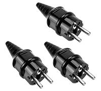Suiwki 3Pcs Prise Electrique Male Fiches de Contact de Protection fiches en Caoutchouc Anti Courbures Modèle E012 classe de protection 250 V (16 A, 50Hz) pour câble 6-16 mm(noir)
