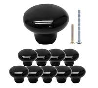 suiwotin Lot de 10 boutons ronds en céramique noire pour placard, placard et porte de meubles