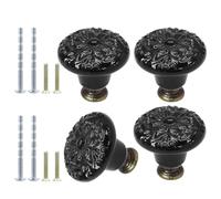 suiwotin Lot de 16 boutons de porte en céramique noire vintage pour placard de cuisine, commode, tiroir, placard, meuble