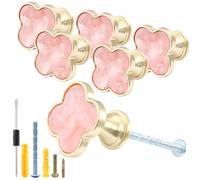 Suiwotin Lot de 6 boutons d'armoire - Clover - Poignées de tiroir décoratives en or brossé pour placard, placard, garde-manger (rose)
