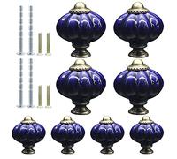 Suiwotin Lot de 8 boutons de tiroir décoratifs en céramique en forme de citrouille pour coiffeuse, placard, placard, meubles Bleu marine