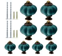 Suiwotin Lot de 8 boutons en céramique en forme de citrouille - Boutons de commode vintage pour coiffeuse, placard, placard, meubles (bleu sarcelle)