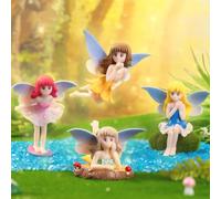 SUJAHHUJIQ Lot de 4 Figurines de Fée Miniatures pour Jardin Féérique, Décoration de Gâteau d'Anniversaire, Pot de Fleurs et Intérieur avec Ailes de Mouche