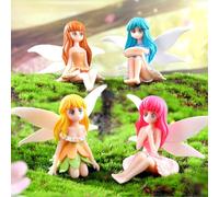 SUJAHHUJIQ Lot de 4 Figurines de Fée Miniatures pour Jardin Féérique, Décoration de Gâteau d'Anniversaire, Pot de Fleurs et Intérieur avec Ailes de Mouche