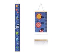 SUJAYU Toise de croissance pour enfants, règle en toile amovible en bois à suspendre, tableau de mesure pour décoration de la maison (bleu espace)