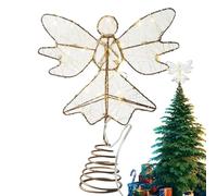 Sujet ange doré sapin 25 x 20 cm décoration lumineuse figurine étoile supérieure brillante, décoration angélique de Noël pour salon, chambre, balcon, jardin, intérieur, extérieur, chaud