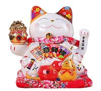 Sujurio 7 Pouces en CéRamique Faisant Signe de Chat Maneki Ornement Feng Shui DéCoration BalançOire Chanceux Chat, B
