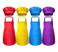 Sujurio Ensemble de 8 pièces tablier et toque de chef réglable avec 2 poches pour enfant
