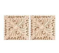 Sujurio Lot de 2 appliques carrées en bois sculpté non peint pour porte, armoire, meubles, décoration 10 x 10 cm