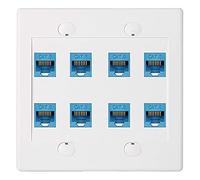 Sujurio Plaque murale Ethernet 8 ports - Double Gang Cat6 RJ45 RJ45 Câble réseau Faceplate femelle vers femelle - Bleu