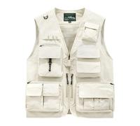Sukany Gilet cargo en maille pour homme avec poches multiples, beige, M