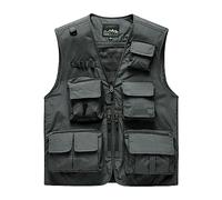 Sukany Gilet cargo en maille pour homme avec poches multiples, gris, L