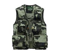 Sukany Gilet cargo en maille pour homme avec poches multiples, Kaki camouflage, XL