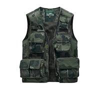 Sukany Gilet cargo pour homme - Pour le travail en plein air, le safari, la pêche, les voyages - Plusieurs poches, Camouflage vert armée., M