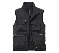 Sukany Gilet de pêche décontracté pour homme en maille avec plusieurs poches, Noir , L