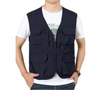 Sukany Gilet d'été utilitaire pour homme, safari, pêche, voyage, cargo, travail, tir, gilet militaire, gilet léger sans manches pour aventurier, veste multi-poches, bleu, L