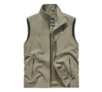 Sukany Gilet militaire léger à séchage rapide pour homme - Sans manches - Pour la pêche, le safari, la photographie, le tir, la chasse, le camping - Veste de voyage avec poches, kaki, S