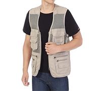 Sukany Gilet utilitaire d'été en maille pour homme - Pour le travail, la photographie, le voyage, la randonnée - Plusieurs poches, kaki, XL