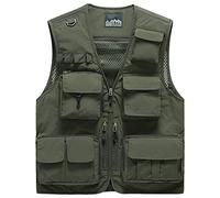 Sukany - Veste de loisirs pour homme avec multi-poches - Pour extérieur, safari, pêche, voyage, photo, maille, gilet de travail, vert militaire, XXL