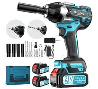 sukaudiz hocs Sans Fil Brushless,1000 Nm Boulonneuse a Choc avec 2 x 4.0Ah Lithium Batteries, 4 Douilles à Chocs, 4 Embouts de Vis, 2 Broches, 21 V Cle a Choc pour la Voiture et la Maison