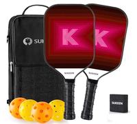 Sukeen Ensemble de raquettes de pickleball en graphite, 2 pagaies avec surface en fibre de verre et noyau en nid d'abeille en polypropylène, 4 balles de pickleball et sac portable, léger et adapté aux