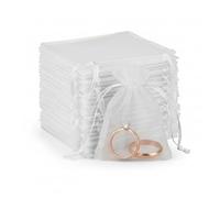 Sukh Lot de 100 petits sachets en organza blanc 7,6 x 10,2 cm - Sacs à bijoux cadeaux en maille avec cordon de serrage pour Saint-Valentin, mariage, Aïd, Mubarak, Halloween, réveillon de Noël, Nouvel