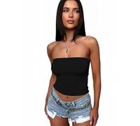 Sukiglam Bandeau Tube Top Femme Sexy Hauts Été sans Bretelles Débardeur sans Manches Court Basic Crop Tops Élastique Slim Fit Shirt Dos Nu Y2K Casual Couleur Unie Bustier Sport Chemise